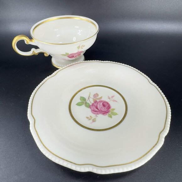 Vintage Castleton China Dolly Madison USA Ivory Pink Rose Teacup And Saucer Set - Picture 9 of 14